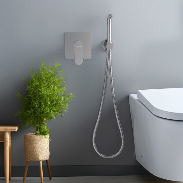 AQ1219CR ОБЕРОН набор с гигиеническим душем (смеситель + гигиеническая лейка + шланг + шланговое подсоединение с держателем). Фото 3