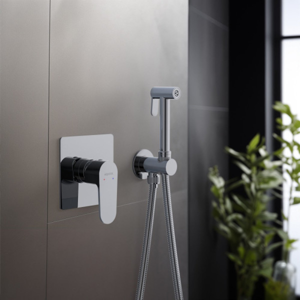 AQ1219CR ОБЕРОН набор с гигиеническим душем (смеситель + гигиеническая лейка + шланг + шланговое подсоединение с держателем). Фото 4