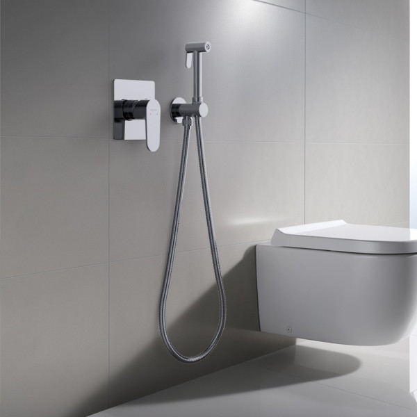 AQ1219CR ОБЕРОН набор с гигиеническим душем (смеситель + гигиеническая лейка + шланг + шланговое подсоединение с держателем). Фото 5