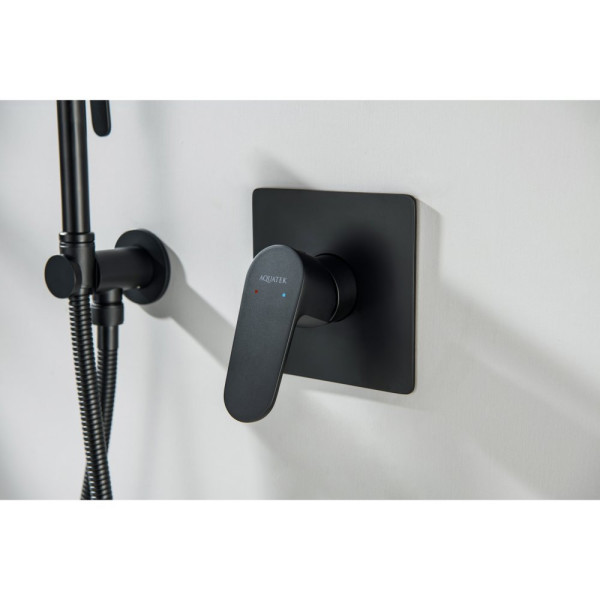 AQ1219MB ОБЕРОН набор с гигиеническим душем (смеситель + гигиеническая лейка + шланг + шланговое подсоединение с держателем), матовый черный. Фото 4