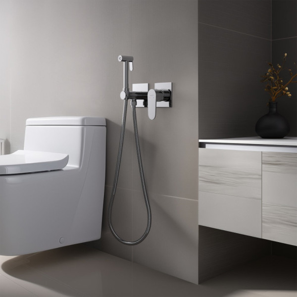 AQ1220CR ОБЕРОН комплект для гигиенического душа встроенный 2 отв. (смеситель + гигиеническая лейка + шланг). Фото 2