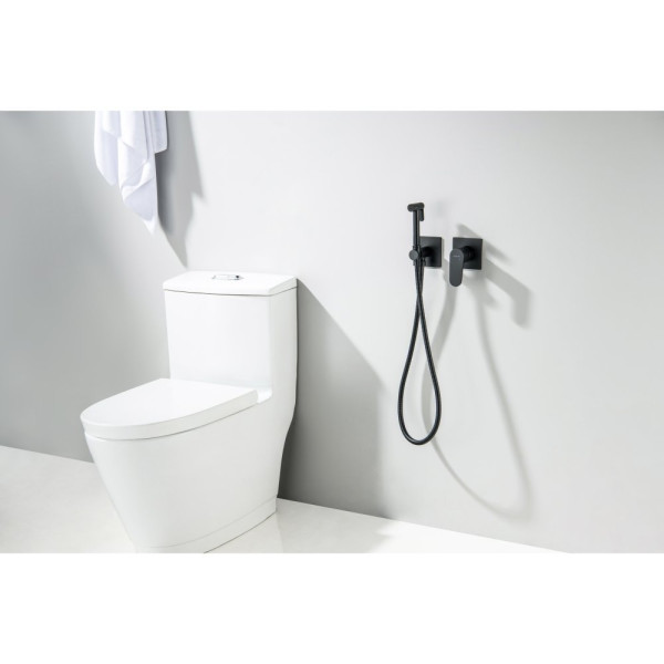 AQ1220MB ОБЕРОН комплект для гигиенического душа встроенный 2 отв. (смеситель + гигиеническая лейка + шланг), матовый черный. Фото 4