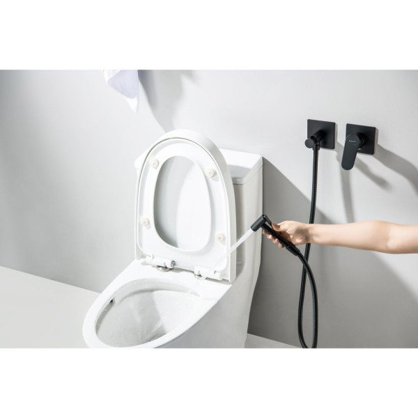 AQ1220MB ОБЕРОН комплект для гигиенического душа встроенный 2 отв. (смеситель + гигиеническая лейка + шланг), матовый черный. Фото 5