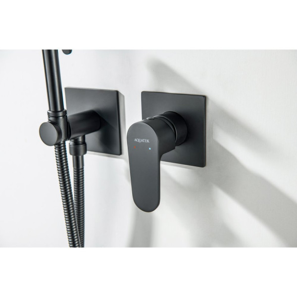 AQ1220MB ОБЕРОН комплект для гигиенического душа встроенный 2 отв. (смеситель + гигиеническая лейка + шланг), матовый черный. Фото 6