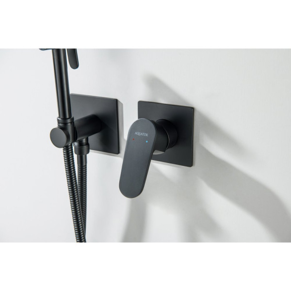 AQ1220MB ОБЕРОН комплект для гигиенического душа встроенный 2 отв. (смеситель + гигиеническая лейка + шланг), матовый черный. Фото 7