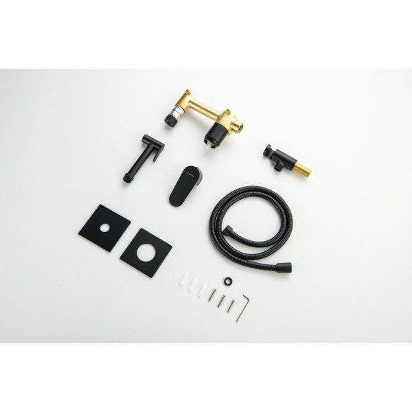 AQ1220MB ОБЕРОН комплект для гигиенического душа встроенный 2 отв. (смеситель + гигиеническая лейка + шланг), матовый черный. Фото 10