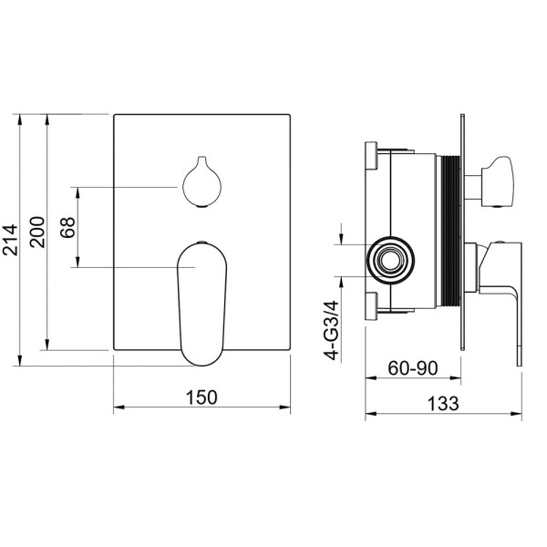 AQ1246BG ОБЕРОН смеситель для ванны 2 режима (внешняя и скрытая часть), шлиф. золото. Фото 5