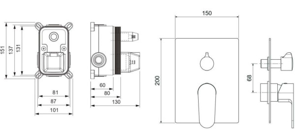 AQ1246CR ОБЕРОН смеситель для ванны 2 режима (внешняя и скрытая часть). Фото 2
