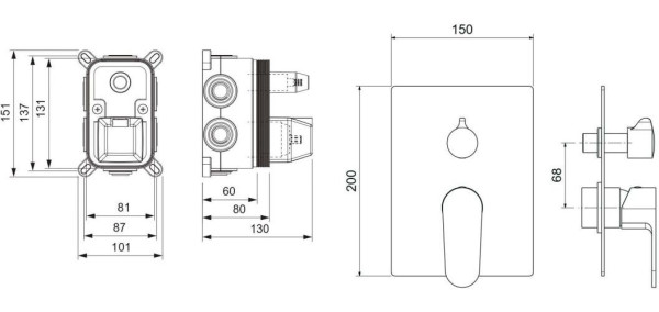 AQ1247CR ОБЕРОН смеситель для ванны 3 режима (внешняя и скрытая часть). Фото 2