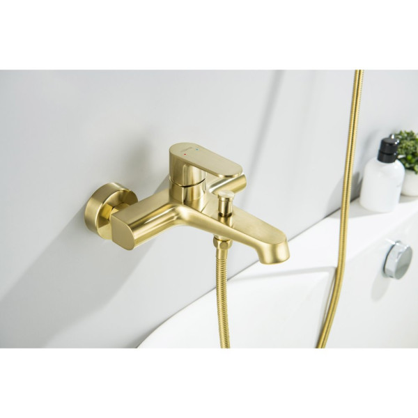 AQ1249BG ОБЕРОН смеситель для ванны с душевым набором 3jet, шлиф. золото. Фото 2