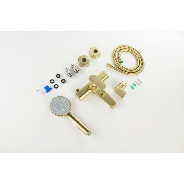 AQ1249BG ОБЕРОН смеситель для ванны с душевым набором 3jet, шлиф. золото. Фото 13