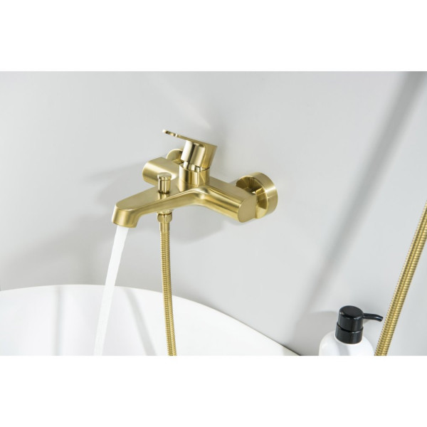 AQ1249BG ОБЕРОН смеситель для ванны с душевым набором 3jet, шлиф. золото. Фото 3