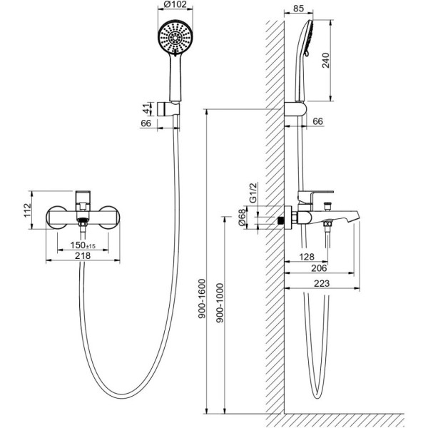 AQ1249BG ОБЕРОН смеситель для ванны с душевым набором 3jet, шлиф. золото. Фото 4