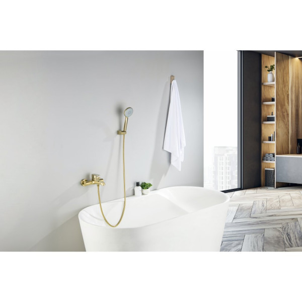 AQ1249BG ОБЕРОН смеситель для ванны с душевым набором 3jet, шлиф. золото. Фото 5