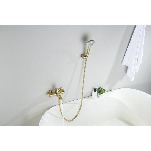 AQ1249BG ОБЕРОН смеситель для ванны с душевым набором 3jet, шлиф. золото. Фото 6