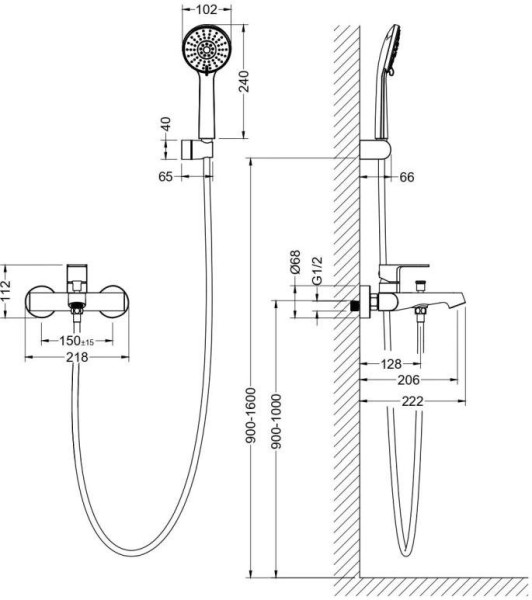 AQ1249MB ОБЕРОН смеситель для ванны с душевым набором 3jet, матовый черный. Фото 5