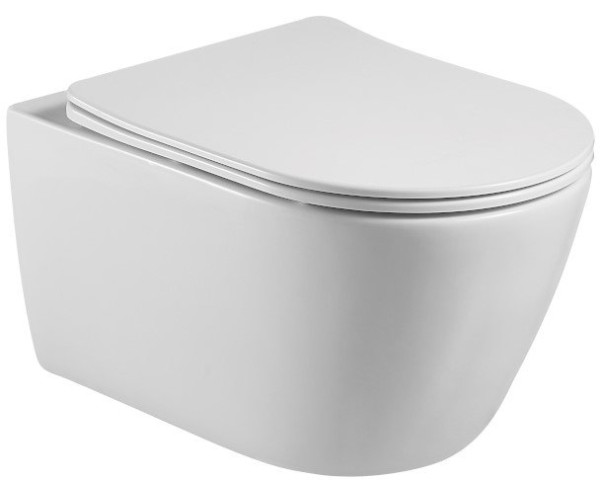 AQ1253W-00 БЕТТА Унитаз подвесной безободковый 531*360*344мм, тонкое сиденье с механизмом плавного закрывания, крепеж. Фото 1