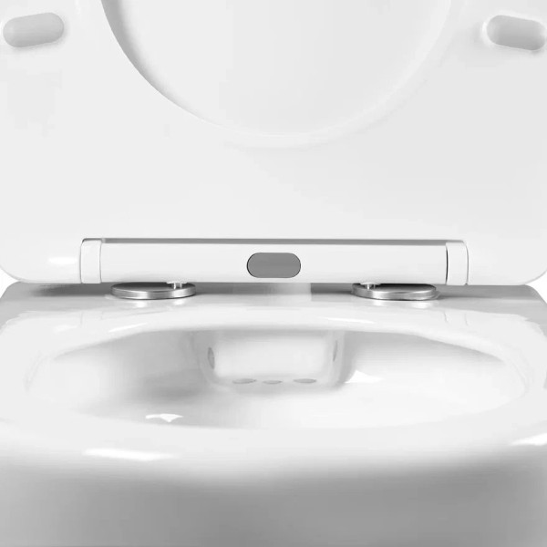 AQ1253W-00 БЕТТА Унитаз подвесной безободковый 531*360*344мм, тонкое сиденье с механизмом плавного закрывания, крепеж. Фото 4