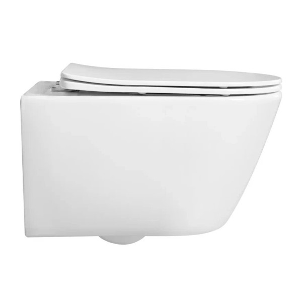 AQ1253W-00 БЕТТА Унитаз подвесной безободковый 531*360*344мм, тонкое сиденье с механизмом плавного закрывания, крепеж. Фото 5