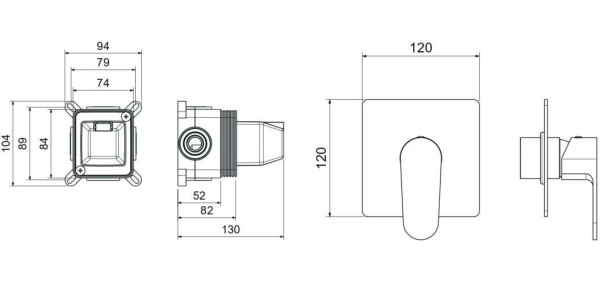 AQ1266MB ОБЕРОН смеситель для душа 1 режим (внешняя и скрытая часть), матовый черный. Фото 2