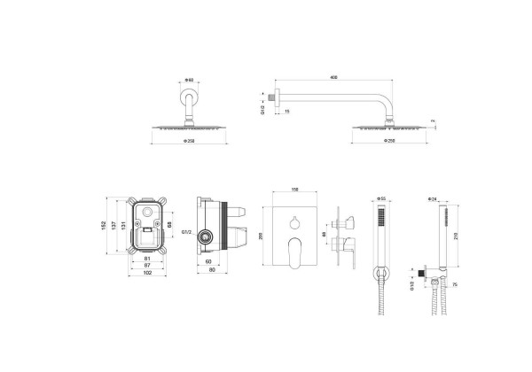 AQ1272BG ОБЕРОН Set 3 в 1 душевой комплект 2 режима, шлиф. золото. Фото 5
