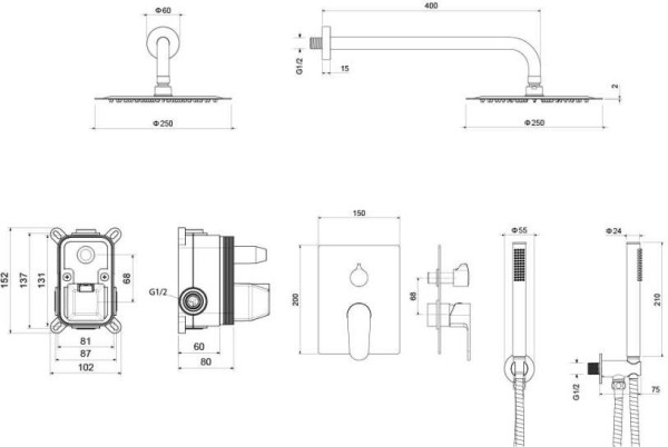 AQ1272CR ОБЕРОН Set 3 в 1 душевой комплект 2 режима. Фото 2