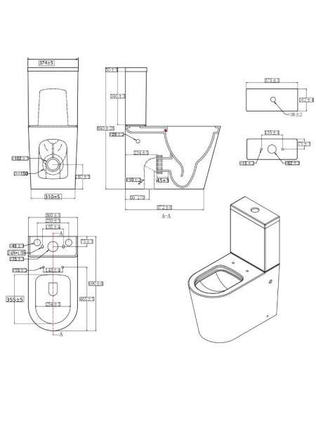 AQ1273H-00 Унитаз напольный с бачком 700*375*890мм, горизонтальный выпуск, тонкое сиденье с механизмом плавного закрывания, крепеж. Фото 5