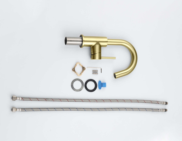 AQ1307BG ЕВРОПА смеситель для раковины, без донного клапана, шлиф. золото. Фото 3