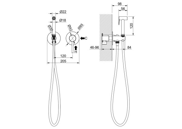 AQ1319BG ЕВРОПА комплект для гигиенического душа встроенный 2 отв. (смеситель + гигиеническая лейка + шланг), шлиф. золото. Фото 3