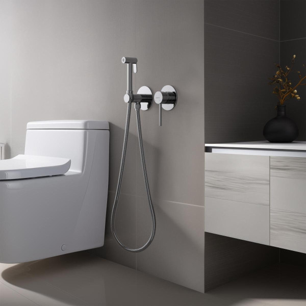 AQ1319CR ЕВРОПА комплект для гигиенического душа встроенный 2 отв. (смеситель + гигиеническая лейка + шланг). Фото 3