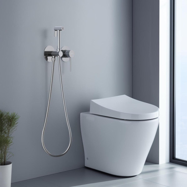 AQ1319CR ЕВРОПА комплект для гигиенического душа встроенный 2 отв. (смеситель + гигиеническая лейка + шланг). Фото 4