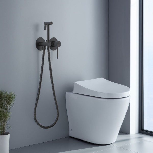 AQ1319MB ЕВРОПА комплект для гигиенического душа встроенный 2 отв. (смеситель + гигиеническая лейка + шланг), матовый черный. Фото 4