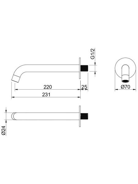 AQ1341BG ЕВРОПА излив для ванны 220 мм, шлиф. золото. Фото 2