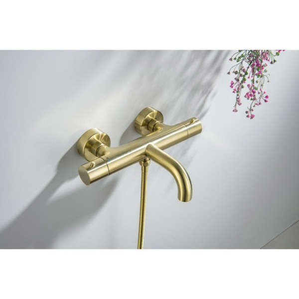 AQ1343BG ЕВРОПА термостатический смеситель для ванны, шлиф. золото. Фото 3