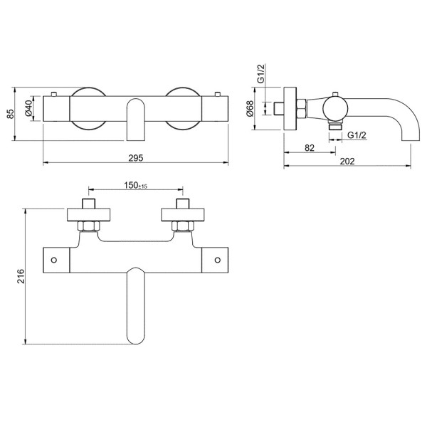 AQ1343BGM ЕВРОПА термостатический смеситель для ванны, оружейная сталь (шлиф. черный хром). Фото 3
