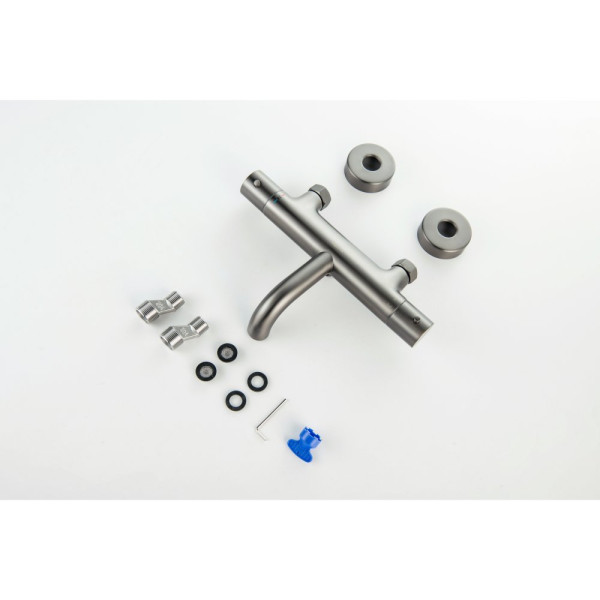 AQ1343BGM ЕВРОПА термостатический смеситель для ванны, оружейная сталь (шлиф. черный хром). Фото 6