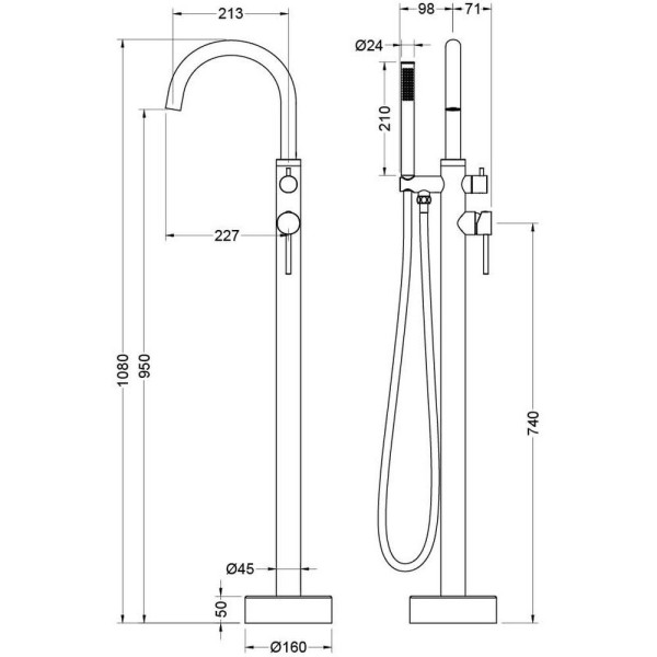 AQ1345BG ЕВРОПА смеситель для ванны напольный, шлиф. золото. Фото 2