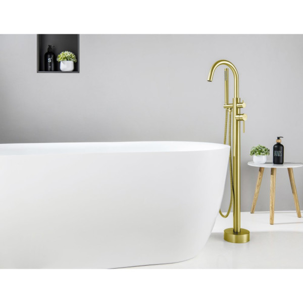 AQ1345BG ЕВРОПА смеситель для ванны напольный, шлиф. золото. Фото 3