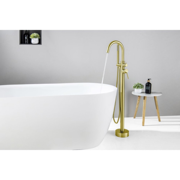 AQ1345BG ЕВРОПА смеситель для ванны напольный, шлиф. золото. Фото 4