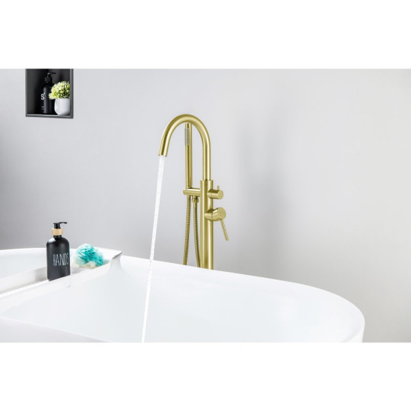 AQ1345BG ЕВРОПА смеситель для ванны напольный, шлиф. золото. Фото 5