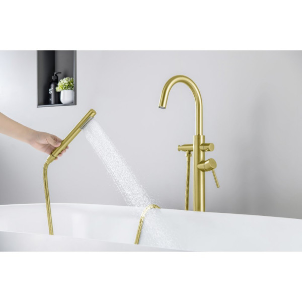 AQ1345BG ЕВРОПА смеситель для ванны напольный, шлиф. золото. Фото 6