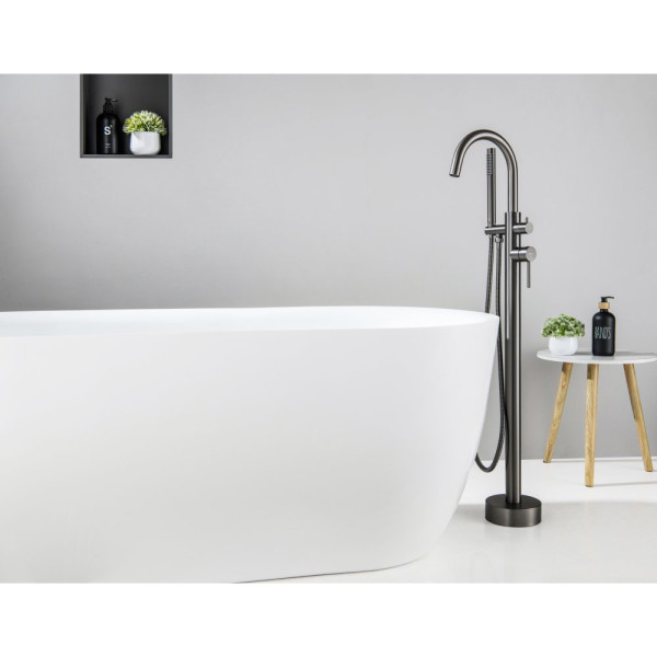 AQ1345BGM ЕВРОПА смеситель для ванны напольный, оружейная сталь (шлиф. черный хром). Фото 2