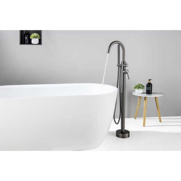 AQ1345BGM ЕВРОПА смеситель для ванны напольный, оружейная сталь (шлиф. черный хром). Фото 3