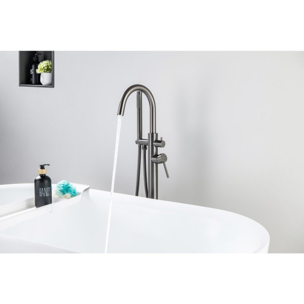 AQ1345BGM ЕВРОПА смеситель для ванны напольный, оружейная сталь (шлиф. черный хром). Фото 4