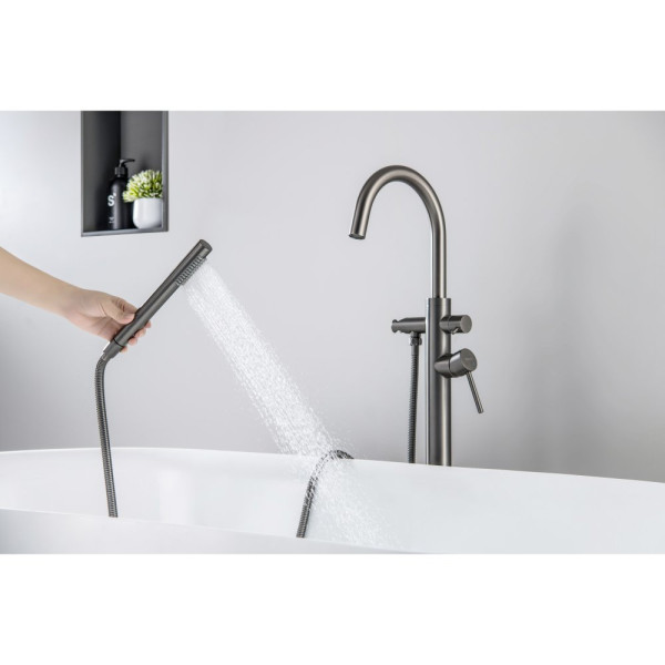 AQ1345BGM ЕВРОПА смеситель для ванны напольный, оружейная сталь (шлиф. черный хром). Фото 5