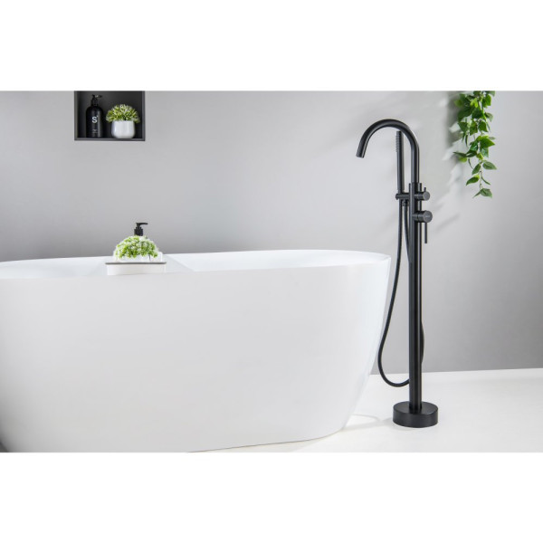 AQ1345MB ЕВРОПА смеситель для ванны напольный, матовый черный. Фото 3