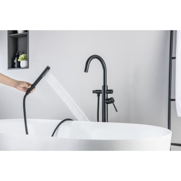 AQ1345MB ЕВРОПА смеситель для ванны напольный, матовый черный. Фото 6