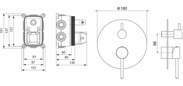 AQ1347MB ЕВРОПА смеситель для ванны 3 режима (внешняя и скрытая часть), матовый черный. Фото 2