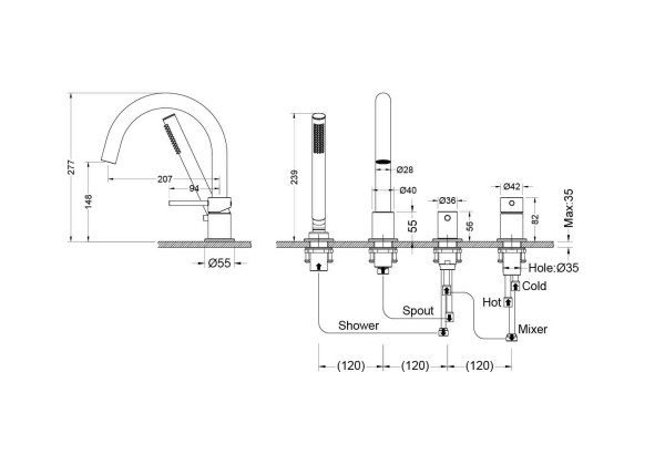 AQ1348BG ЕВРОПА смеситель на борт ванны на 4 отв., шлиф. золото. Фото 4