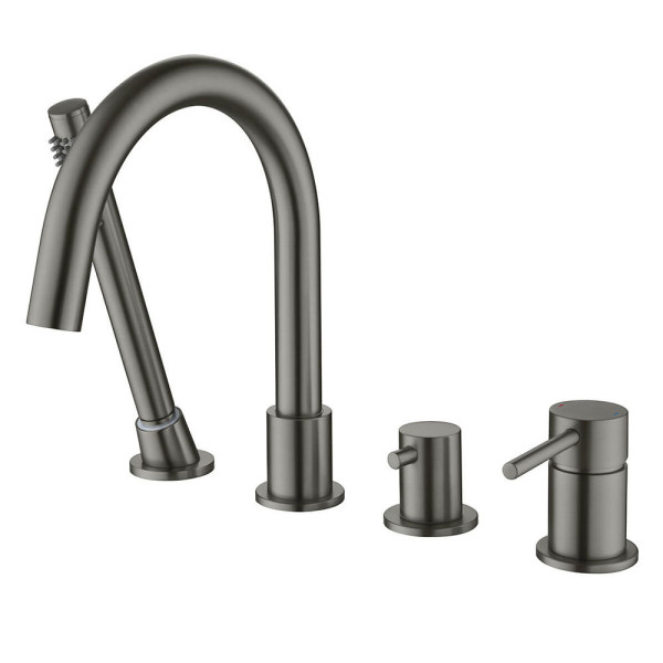 AQ1348BGM ЕВРОПА смеситель на борт ванны на 4 отв., оружейная сталь (шлиф. черный хром). Фото 1